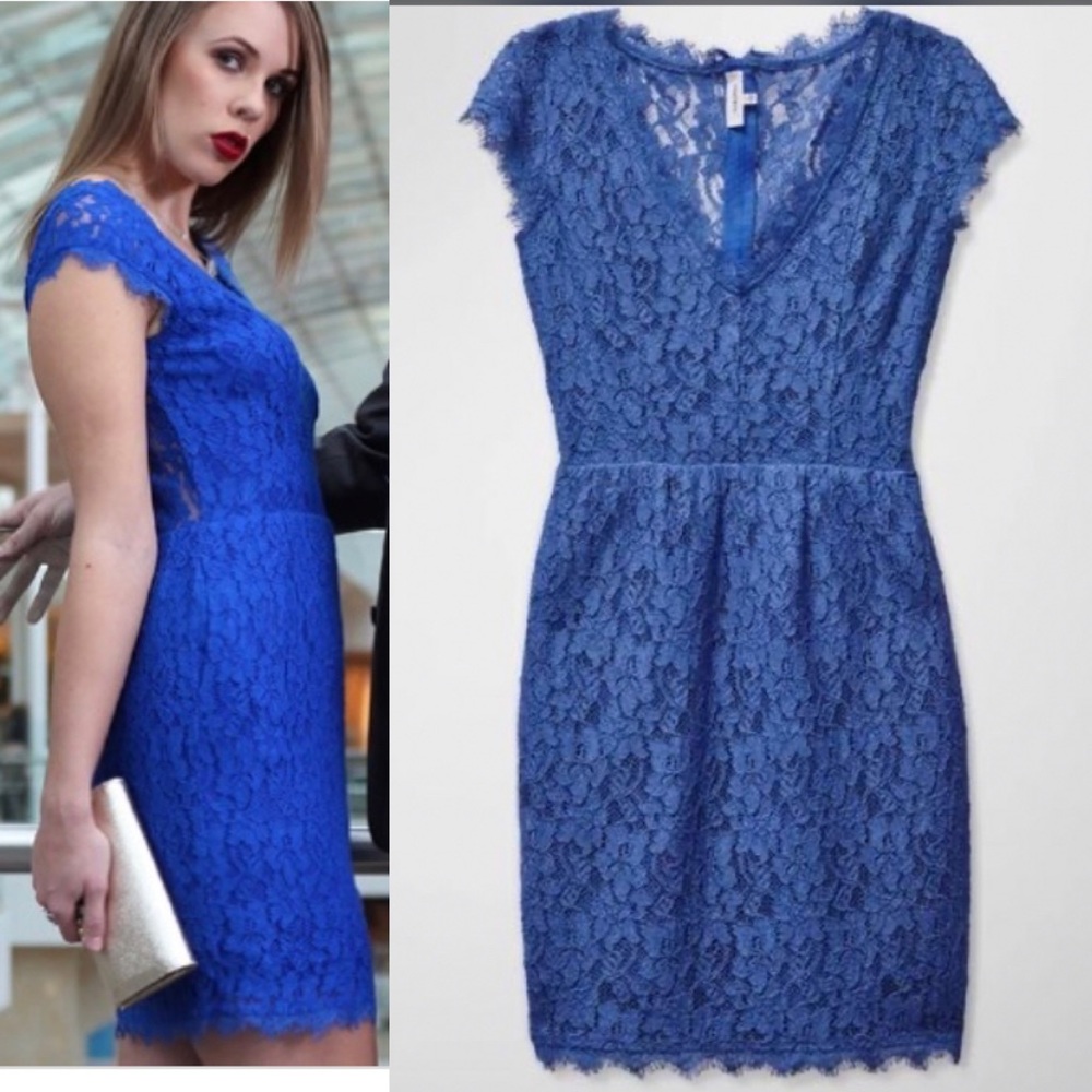 Babaton Blue Lace Midi Dress